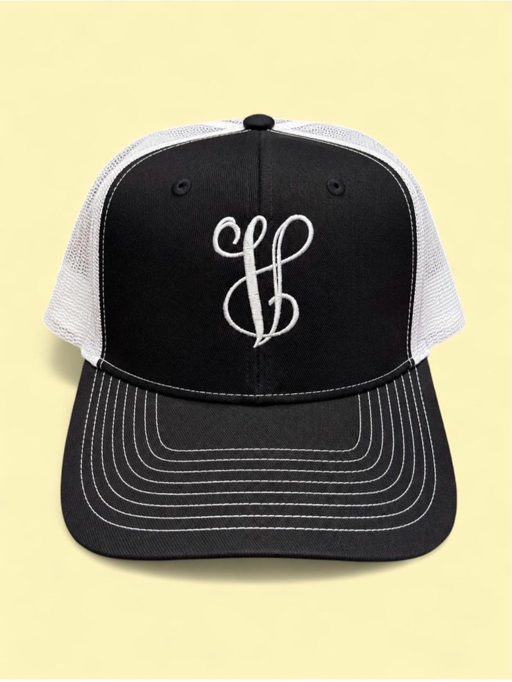 Port Authority Black & White Embroidered V Cap